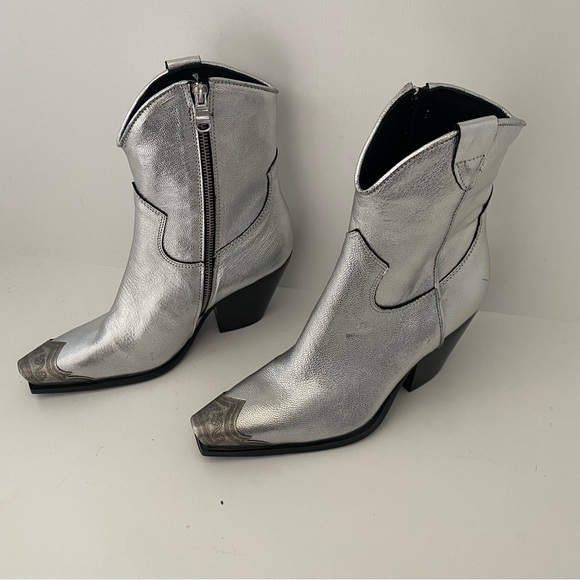 Free People Brayden Metallic Leather Metal Toe Western Cowboy Boots Booties 8.5 - Picture 10 of 16